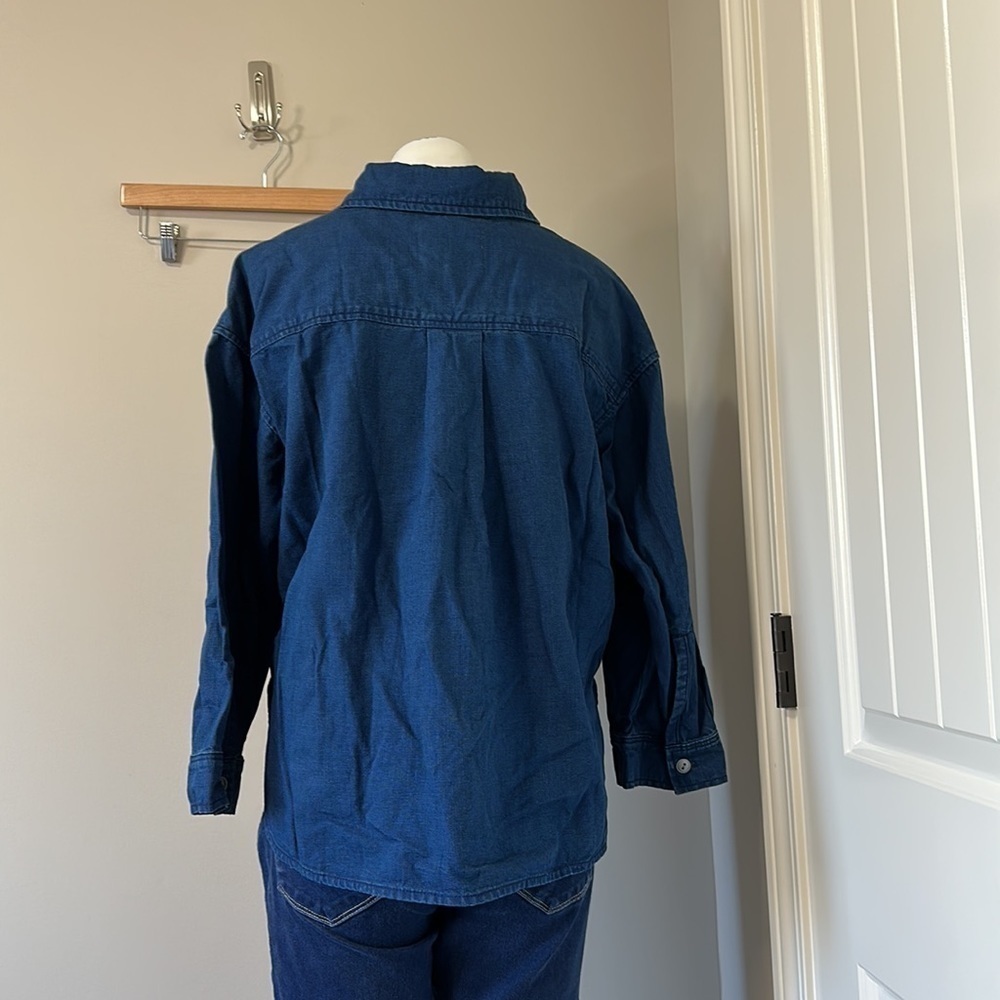 Sandrine Rose Indigo Button Down Denim Shirt High Low Hem Long Sleeve Sz S NEW - Picture 3 of 6